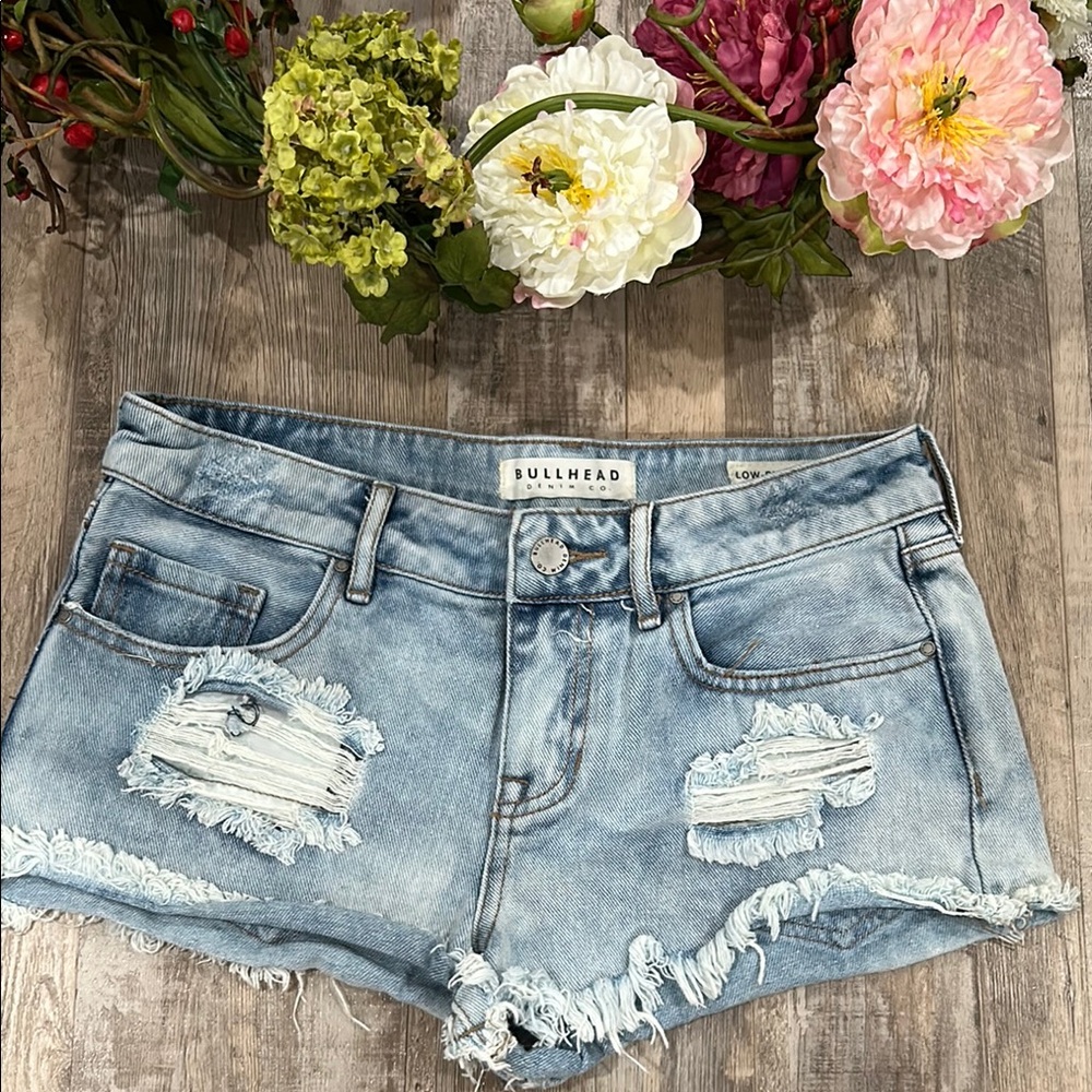 Bullhead Light Blue Distressed Denim Cutoff Shorts